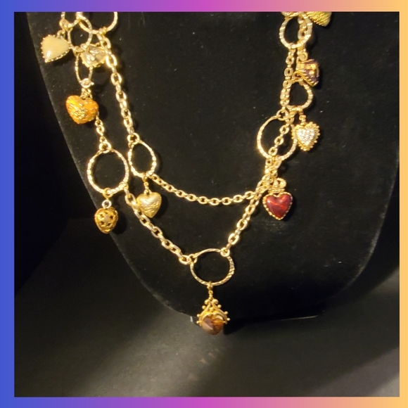 Vintage Heart Charm Necklace - Double Layered - Picture 9 of 17